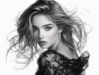 Fototapeta premium a glamorous fashion illustration of a woman in a lace dress