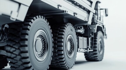 Heavy-duty truck tires, close-up view, studio shot, industrial background