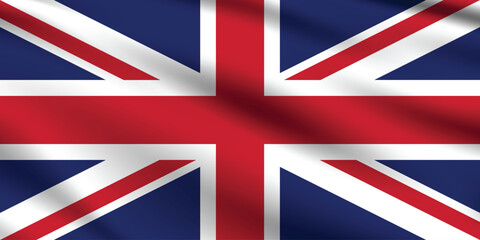 UK flag. United Kingdom flag official colors and proportion digital vector illustration. Pleated flag.