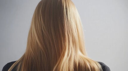 Naklejka premium Beautiful model girl with Blond hair strand,silky healthy wavy hair strand,hair wavy ribbon, with smooth,Keratin straightening,Treatment,straight long hair,procedures,Smooth hairstyle.
