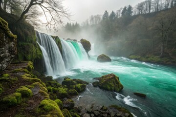 Fototapeta premium Emerald Gossamer Waterfall: Long Exposure Photography of Nature's Silk
