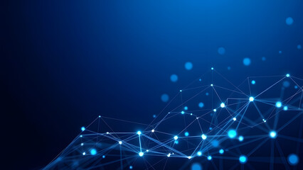 Blue Fiber Optic Network Background with Glowing Digital Connections