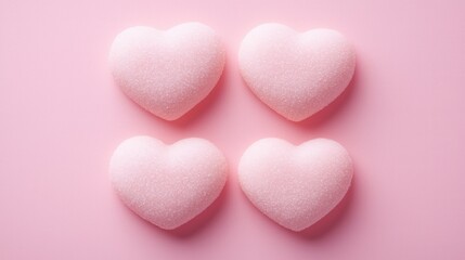 Obraz premium Four Pink Heart Shaped Candies on Pastel Pink Background