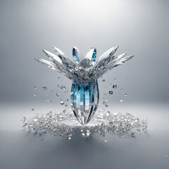 A floating levitating crystal blossom with magical sparkles pure white background.