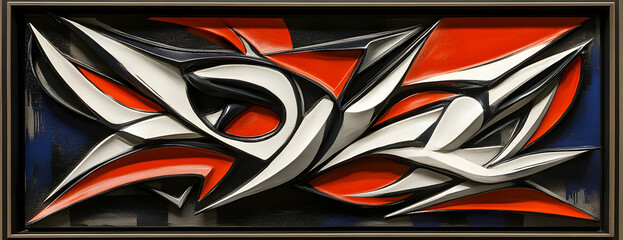 Abstract red white art, framed