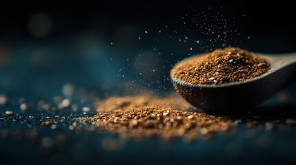 Spice, Wooden Spoon, Falling, Dark Background, Food Photography