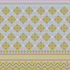 Fabric pixel abstract geometric pattern Thai stye design for clothing, fabric, background, wallpaper, wrapping, batik. Knitwear, Embroidery style. Aztec geometric art ornament print.