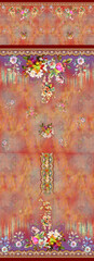 "Luxury Digital Floral Textile Design with Ornate Borders and Abstract Background"