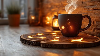 Cozy Nighttime Mug On Starlit Wooden Tray