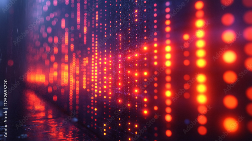Poster abstract red orange digital light pattern background design neon dots glow shiny bokeh lines night