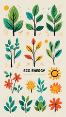Vibrant botanical illustration of eco-friendly energy, perfect for sustainability projects and nature-inspired graphics.