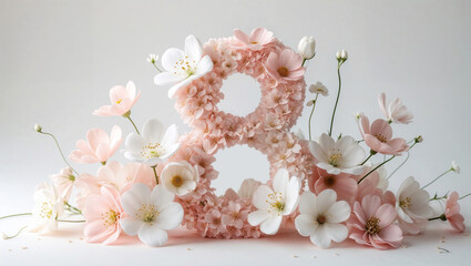 8 March Happy Women Day Celebration with Pink and White Flowers background design.