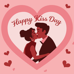 Happy Kiss Day Romantic Couple Kissing in a Heart Shape