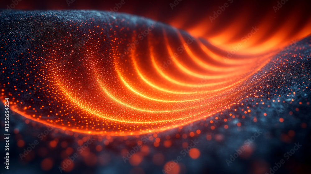 Poster abstract orange glowing particle wave background digital art design texture red fire flow dark light