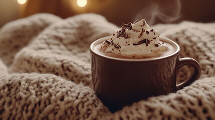Cozy Hot Chocolate on Knitted Blanket