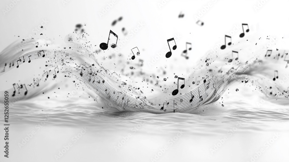 Poster abstract musical notes wave design elegant gray background music flowing notes art sound style image