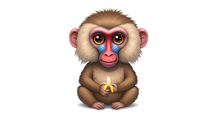 Fototapeta premium Cute Cartoon Baboon Holding a Banana on White Background Graphic