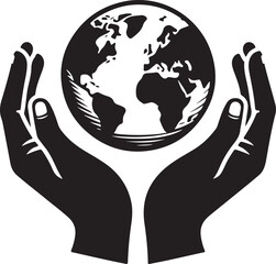 Global Unity. Hands with Earth Icon Silhouette Vector