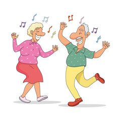 Old Couple Dancing. Happy funny senior. Illustration, Vector, Cartoon.