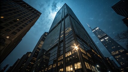 Dark Diagonal Architecture: Cinematic Night Photography of a Modern Skyscraper