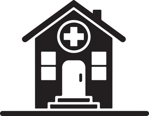 Simple Medical House Icon Silhouette. Clean White Background Vector