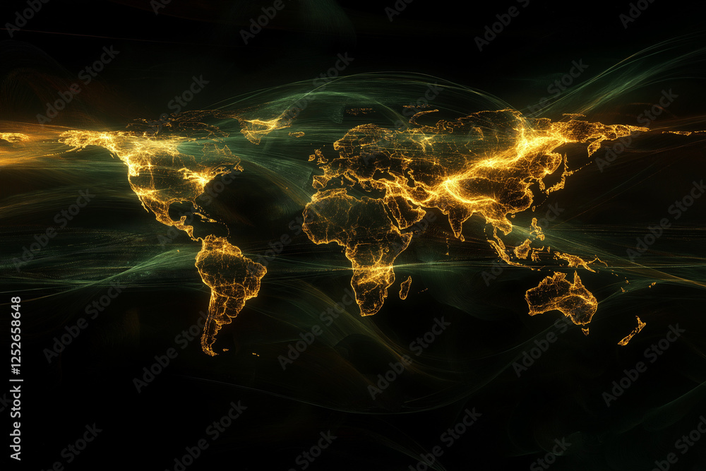 Poster abstract world map with glowing lines light technology