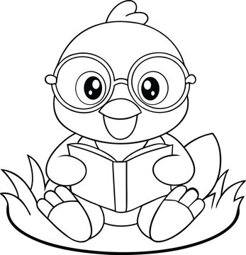 recommend clip art: Adorable Chick Reading Book, Cute Cartoon, Black and White, Coloring Page
