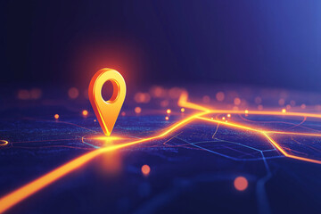 Find your way. Location marking with a pin on a map with routes. Adventure, discovery, navigation, communication, logistics, geography, transport and travel theme concept background