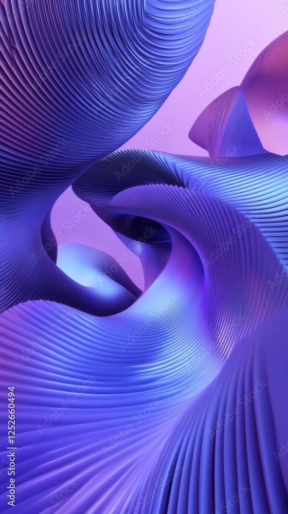 Poster purple blue geometric shapes stretch and bend in an abstract 3d render with a flowing motion the des
