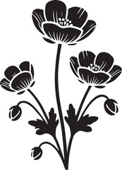 Buttercup Flower Silhouette Vector Art on White