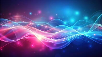 Obraz premium Abstract flowing energy waves with vibrant pink and blue hues, illuminated by sparkling particles and glowing lights