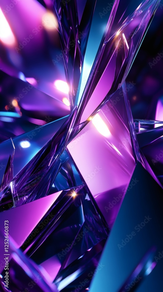 Poster purple blue geometric shapes collide in an abstract 3d render with a futuristic feel the sharp angle