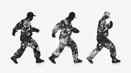 Grunge Silhouette of a Walking Man in Motion Sequence Art