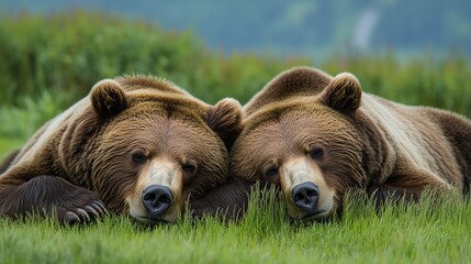 Fototapeta premium Majestic Brown Bears in the Lush Green Forest
