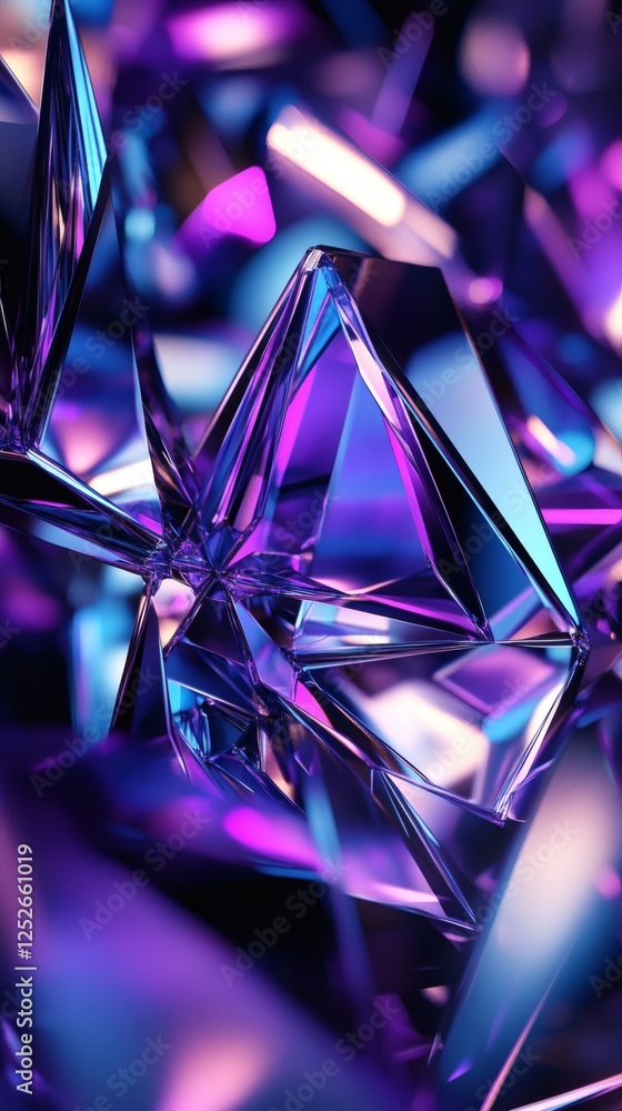 Poster purple blue geometric shapes collide in an abstract 3d render with a futuristic feel the sharp angle