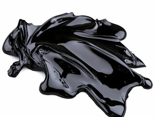 Black viscous liquid spill on white background