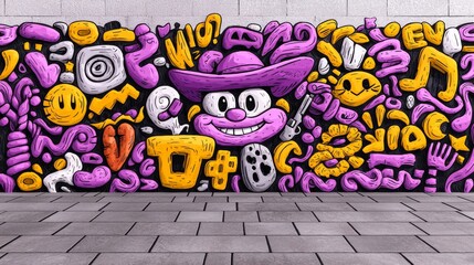 Obraz premium Vibrant Street Art: Playful Characters and Bold Colors on Urban Wall