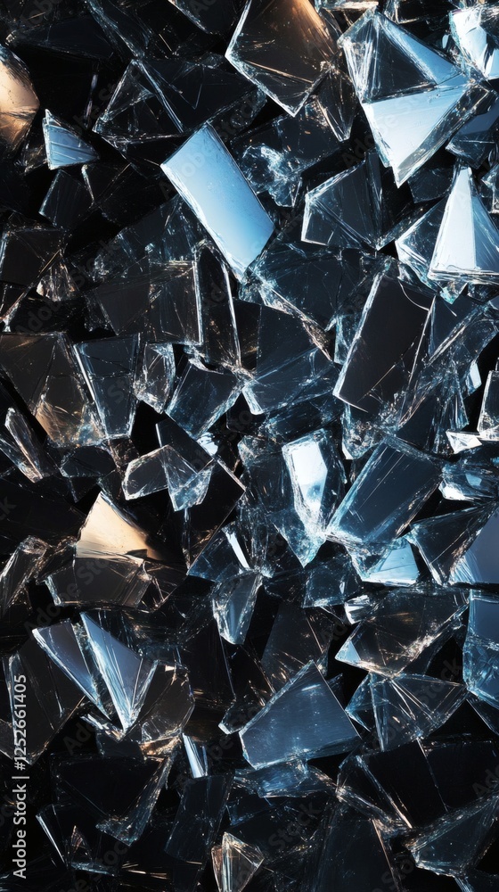 Poster shards of broken glass forming abstract pattern on a deep black wallpaper the smashed glass texture 