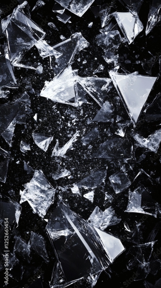 Poster shards of broken glass forming abstract pattern on a deep black wallpaper the smashed glass texture 