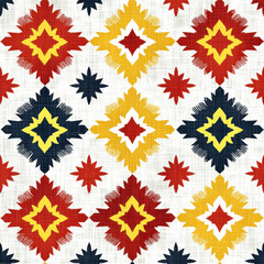 Geometric pattern with vibrant colors and diamond shapes on fabric