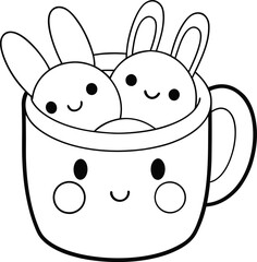 Adorable Bunny Marshmallows in a Cute Kawaii Mug