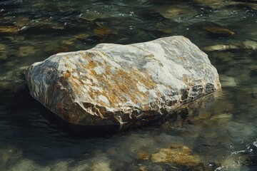 Large Natural Stone Amidst Clear River Water and Pebbles