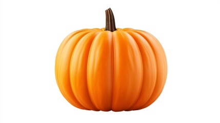 Vibrant Orange Pumpkin with Ribbed Texture and Dark Stem Against White Background