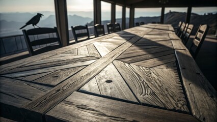 Obraz premium Black & White Aerial Rustic Wood Architecture: Mysterious Corporate Design
