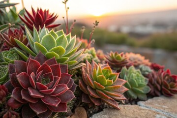 Fototapeta premium Backlit Succulent Symphony: Vibrant Desert Botanicals in Candid Photography