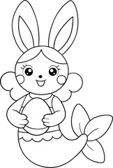 Adorable Easter Bunny Mermaid Coloring Page Illustration Design