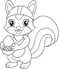 Adorable Cartoon Squirrel Coloring Page with Acorn and Helmet