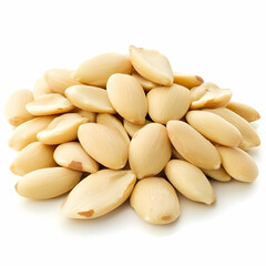 Peeled peanuts pile, white background, food photography, recipe ingredient