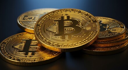 Close-up of Golden Bitcoin Coins Stacked for Cryptocurrency Investment