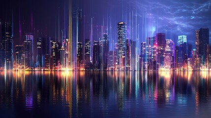 A cityscape with AI data and smart technology overlays in the background.